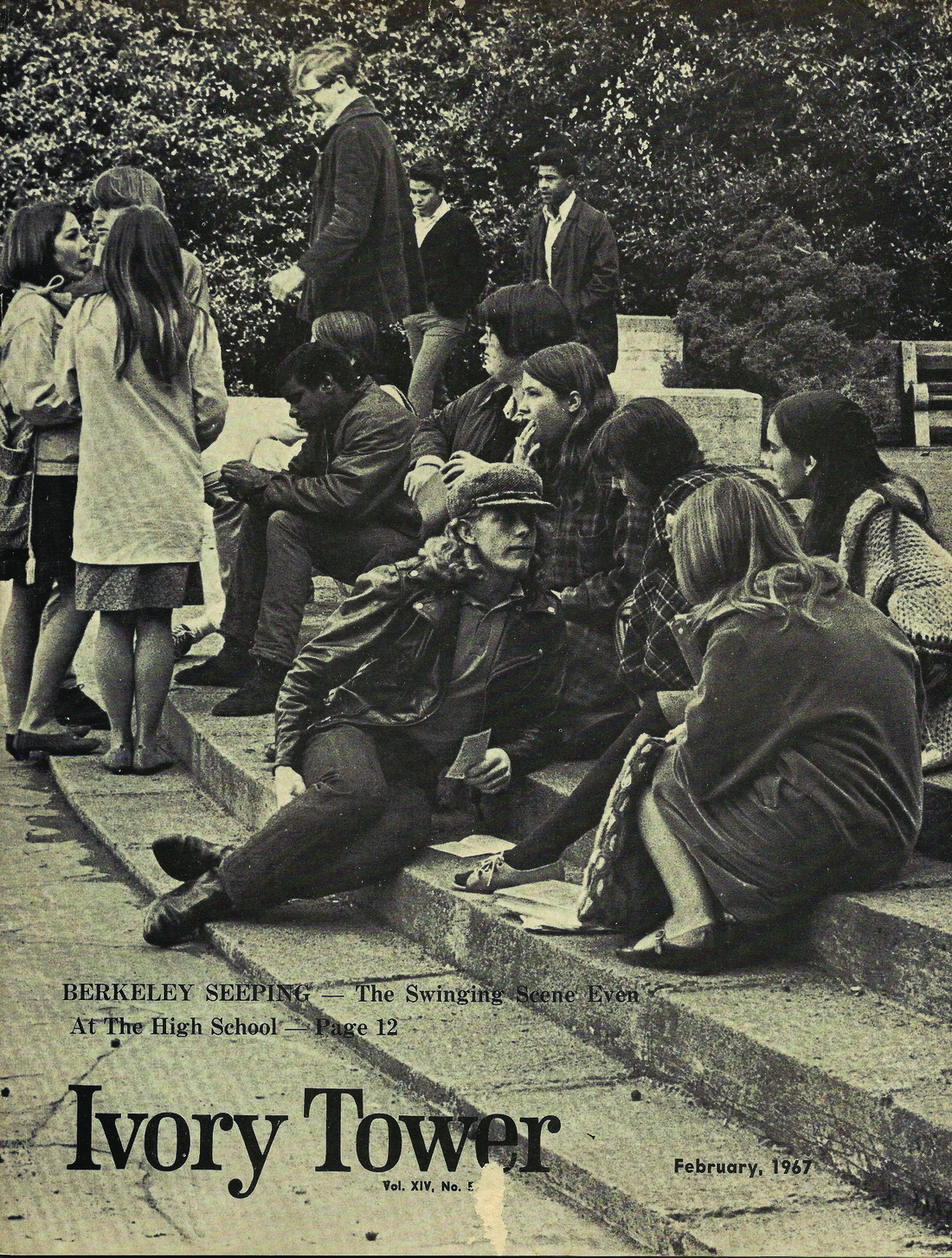 Photo of students sitting on steps circa 1967