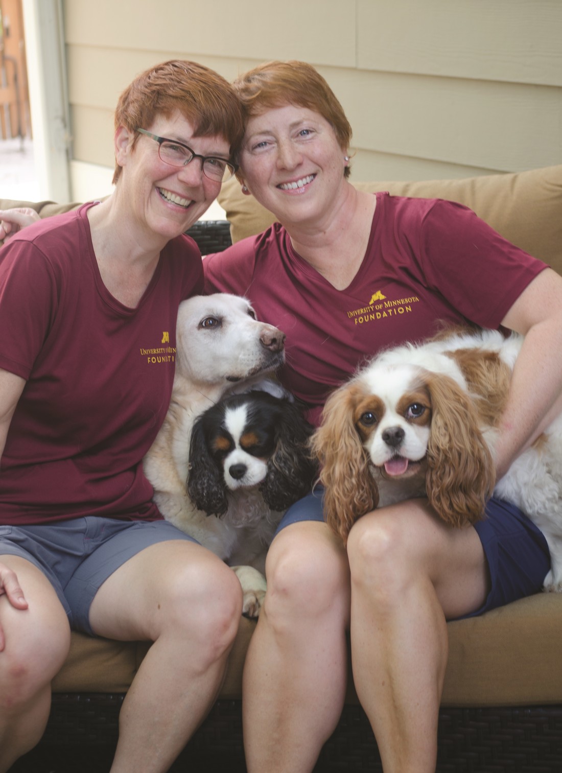 Susan Lowum, Kerry Sarnoski, and their three dogs