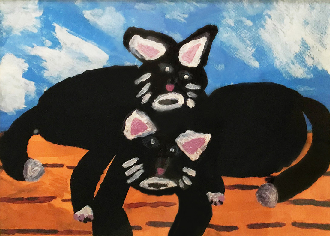 Painting of two black cats