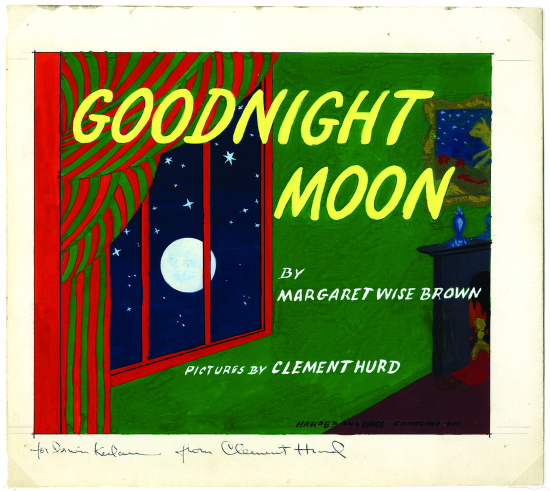 Cover of the 1947 children's book Goodnight Moon. Image shows the moon outside a window.