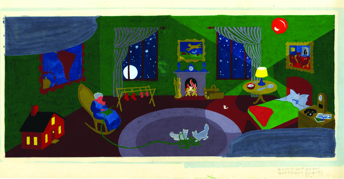 Image of bedroom in Goodnight moon. Note the map on the wall. 