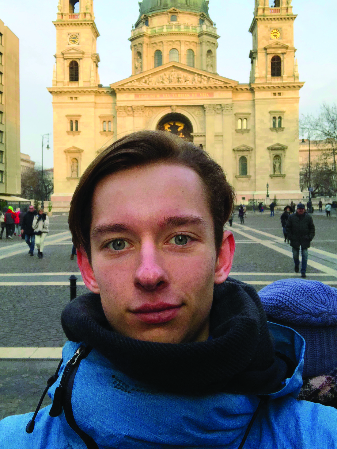 Sam Newell in front of St. Stephen’s Basilica in Budapest