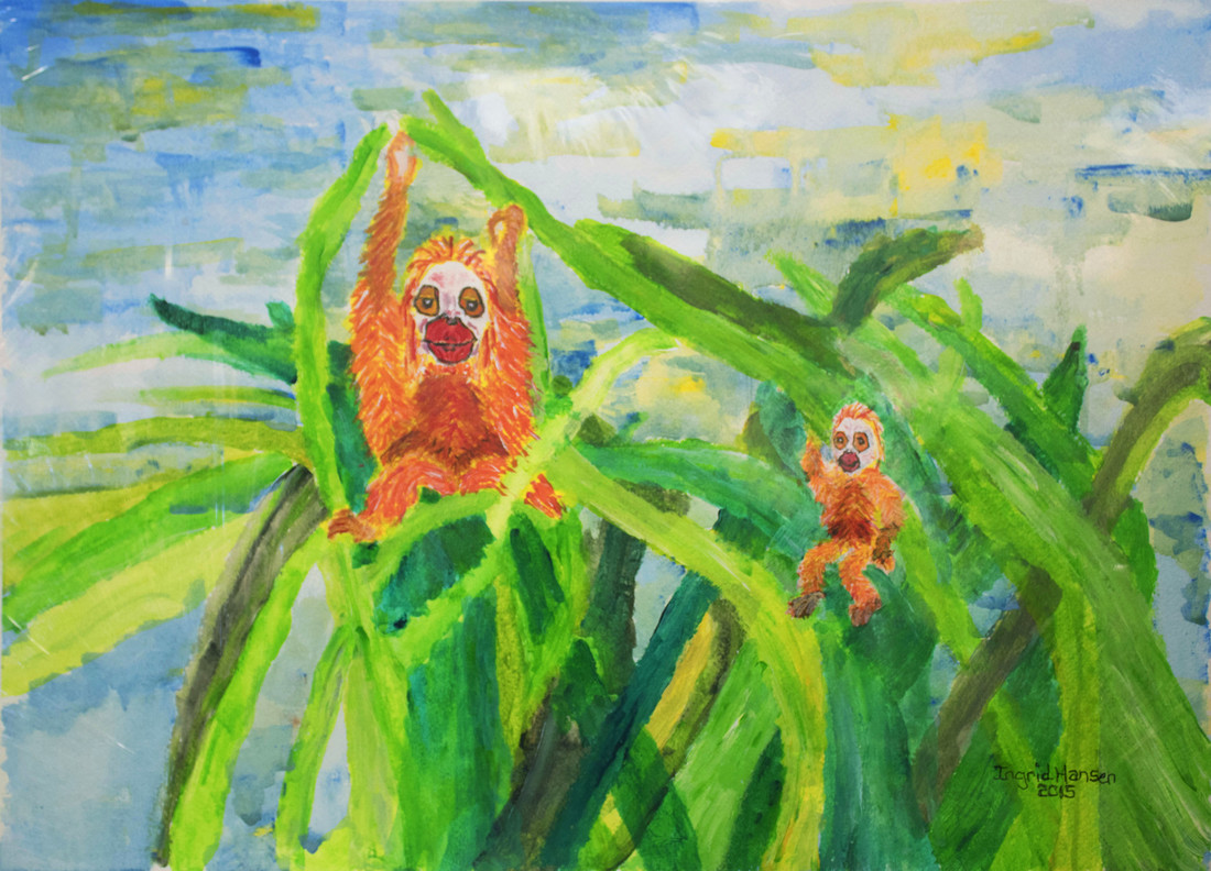 Painting of golden monkeys in trees