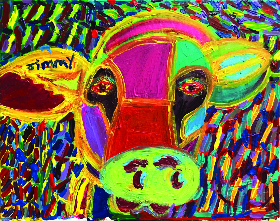 Brightly colored image of a cow's face