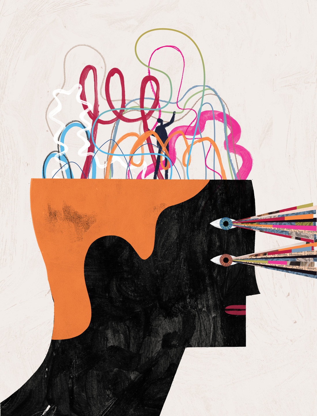 Abstract drawing of wires coming out of a persons' head